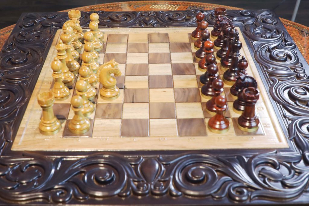 Hand Carved Wooden Floral Chess Board - Henry Chess Sets