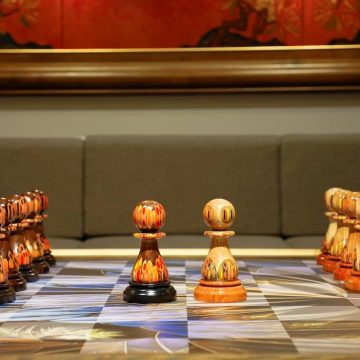 Full Set Giant Deluxe Chess Pieces with Board - High End Blended of Wood, Resin and Colored Pencils.