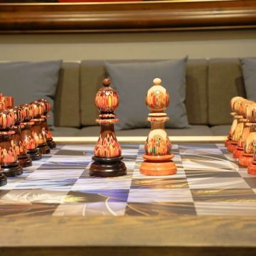 Full Set Giant Deluxe Chess Pieces with Board - High End Blended of Wood, Resin and Colored Pencils.