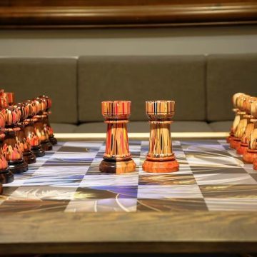 Full Set Giant Deluxe Chess Pieces with Board - High End Blended of Wood, Resin and Colored Pencils.